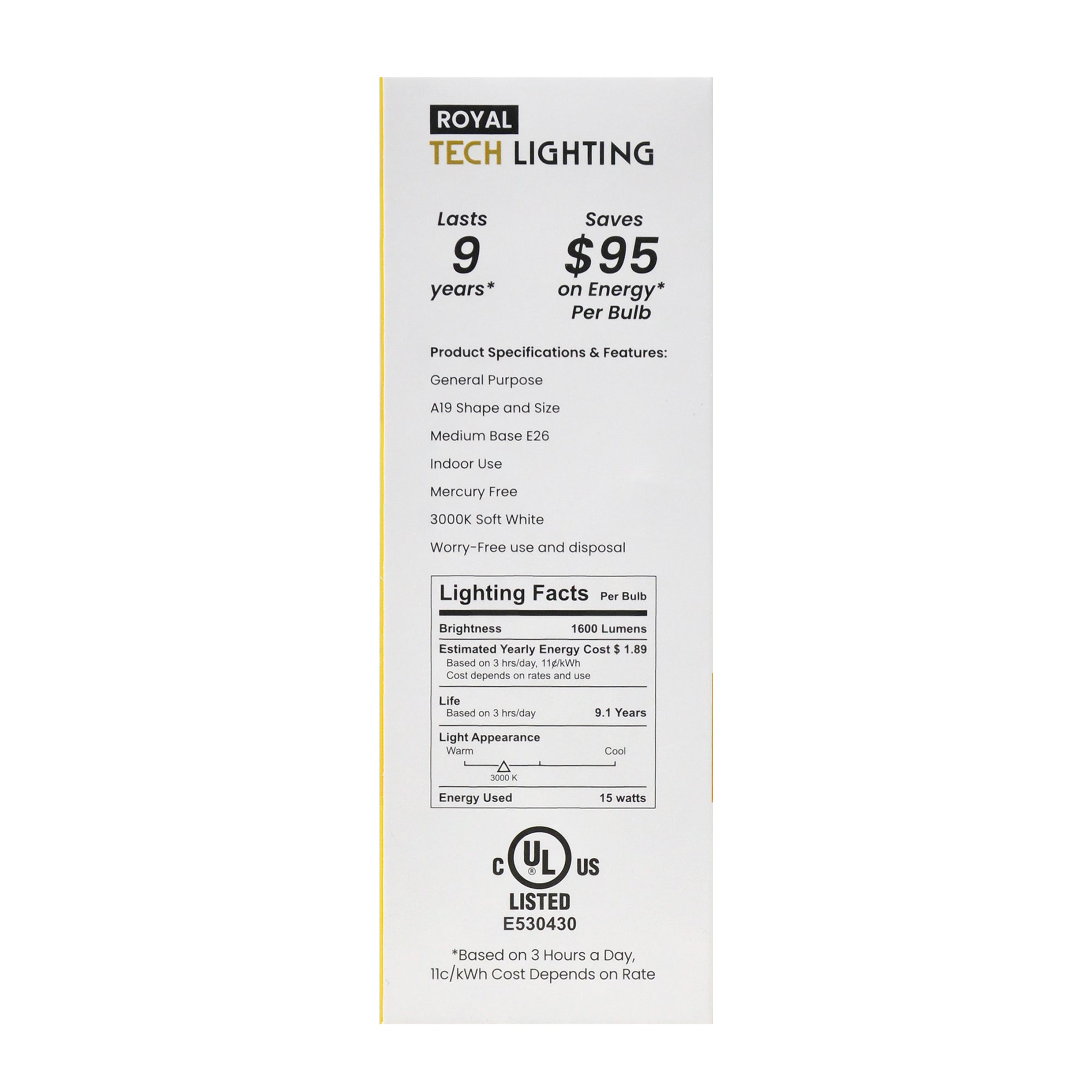 Royal Tech Lightning LED Soft White 15W (100W replacement) - 4ct/12pk