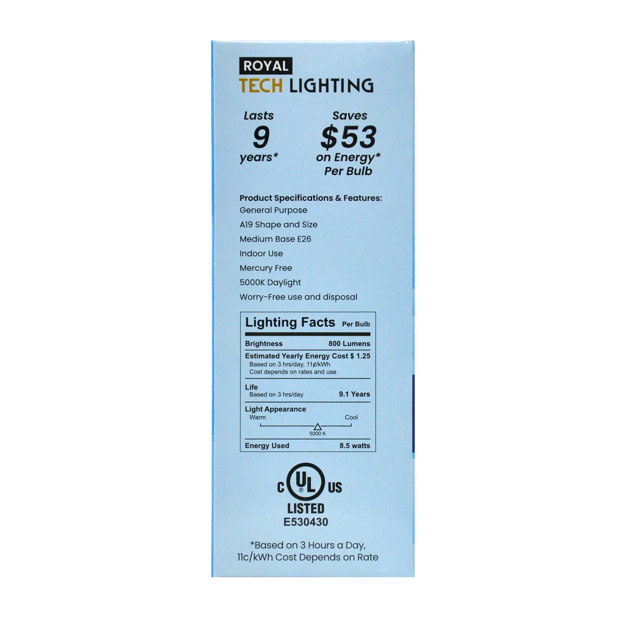 Royal Tech Lightning LED Daylight 8.5W (60W replacement) - 4ct/12pk