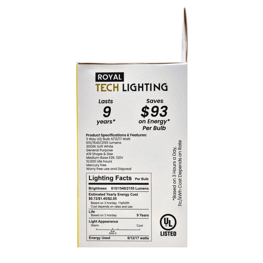 Royal Tech Lightning LED 3 Way Soft White 6/12/17W (50/100/150W replacement) - 1ct/6pk