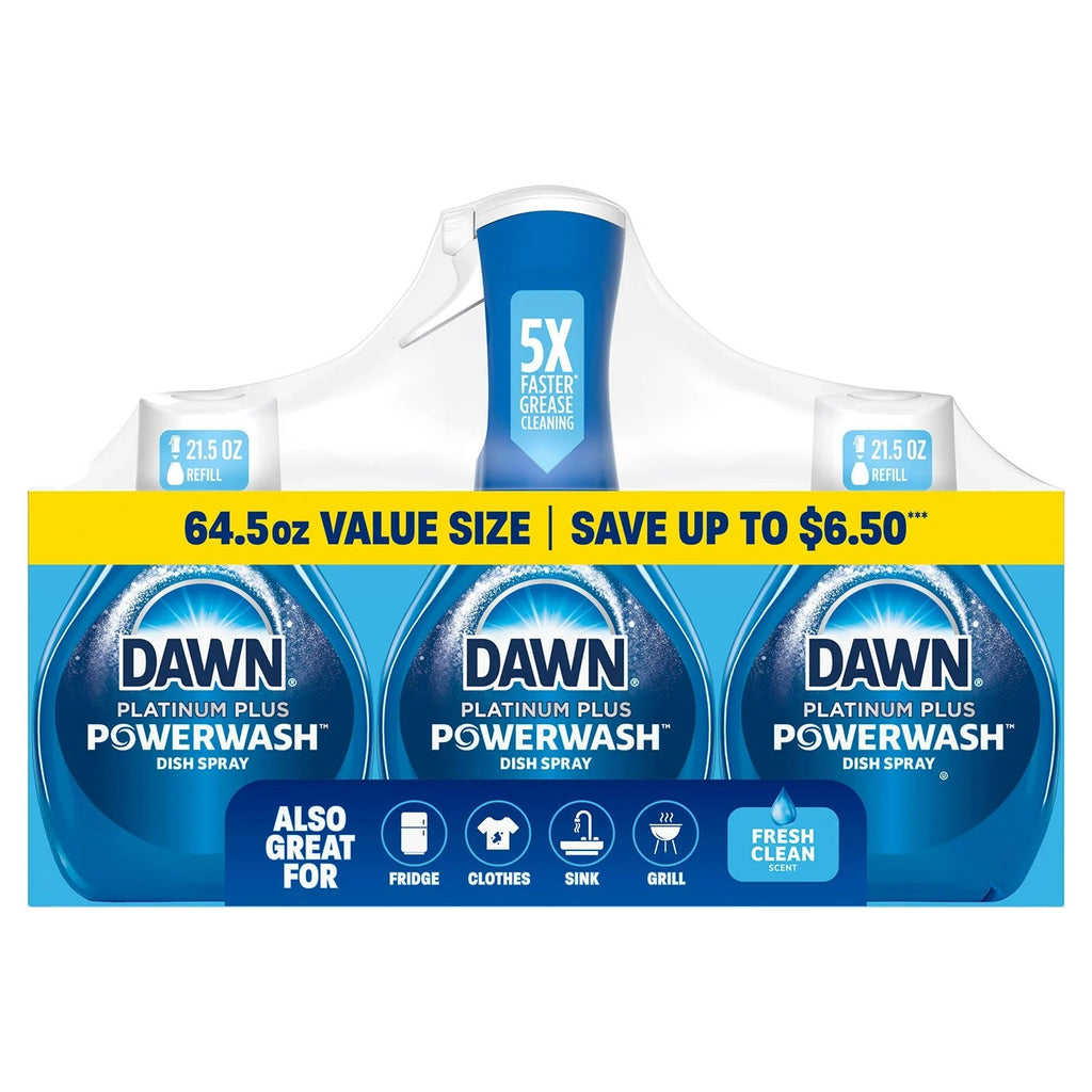 Dawn Platinum Plus Powerwash Dish Spray Bottle Set Fresh Scent 1 Spray Bottle + 2 Refills - 64.5oz/1pk
