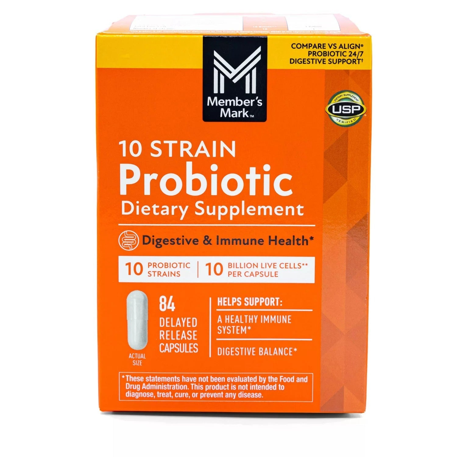 Member's Mark 10 Strain Probiotic Capsules - 84ct/1pk