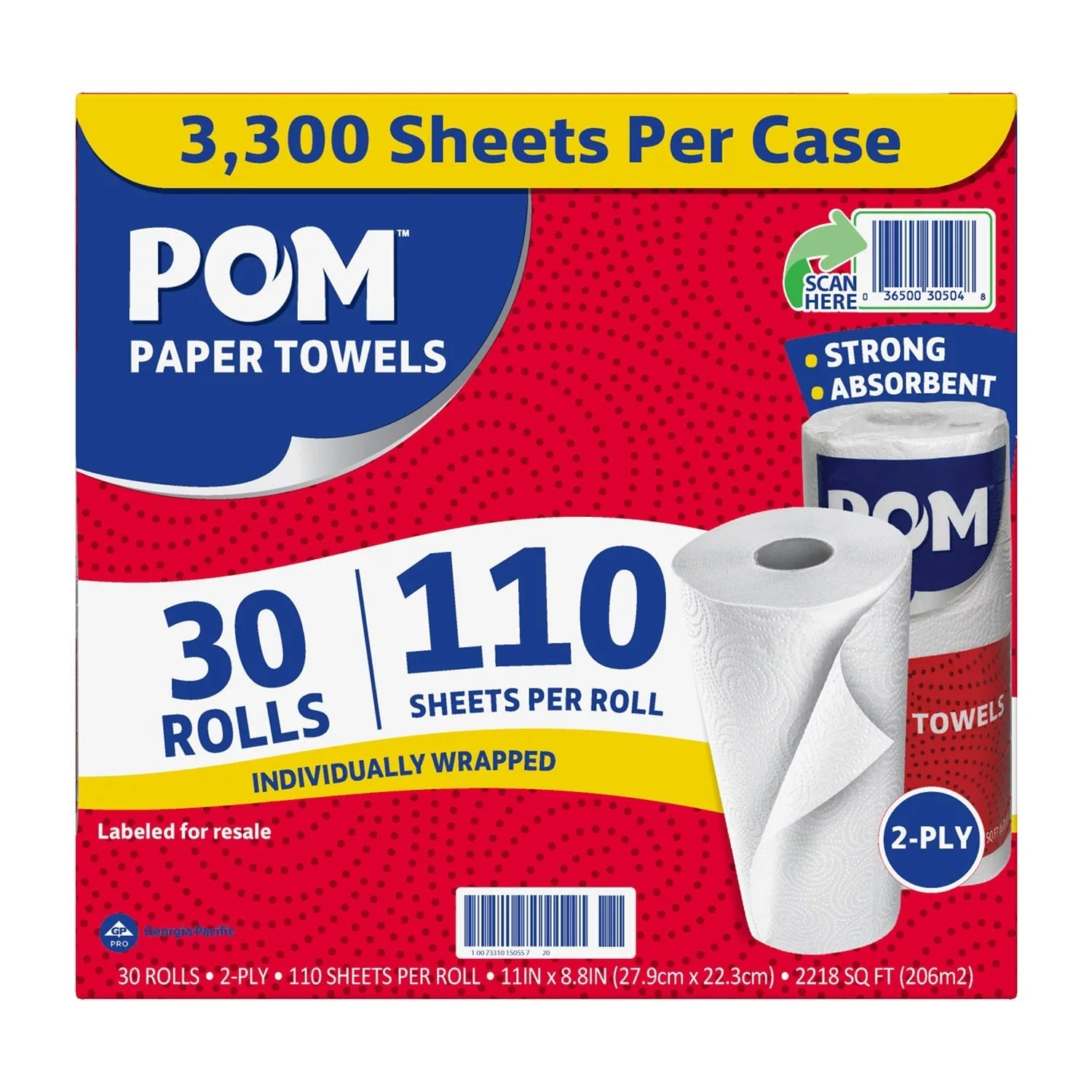 POM Individually Wrapped 2-Ply Paper Towels 110 sheets - 30ct/1pk