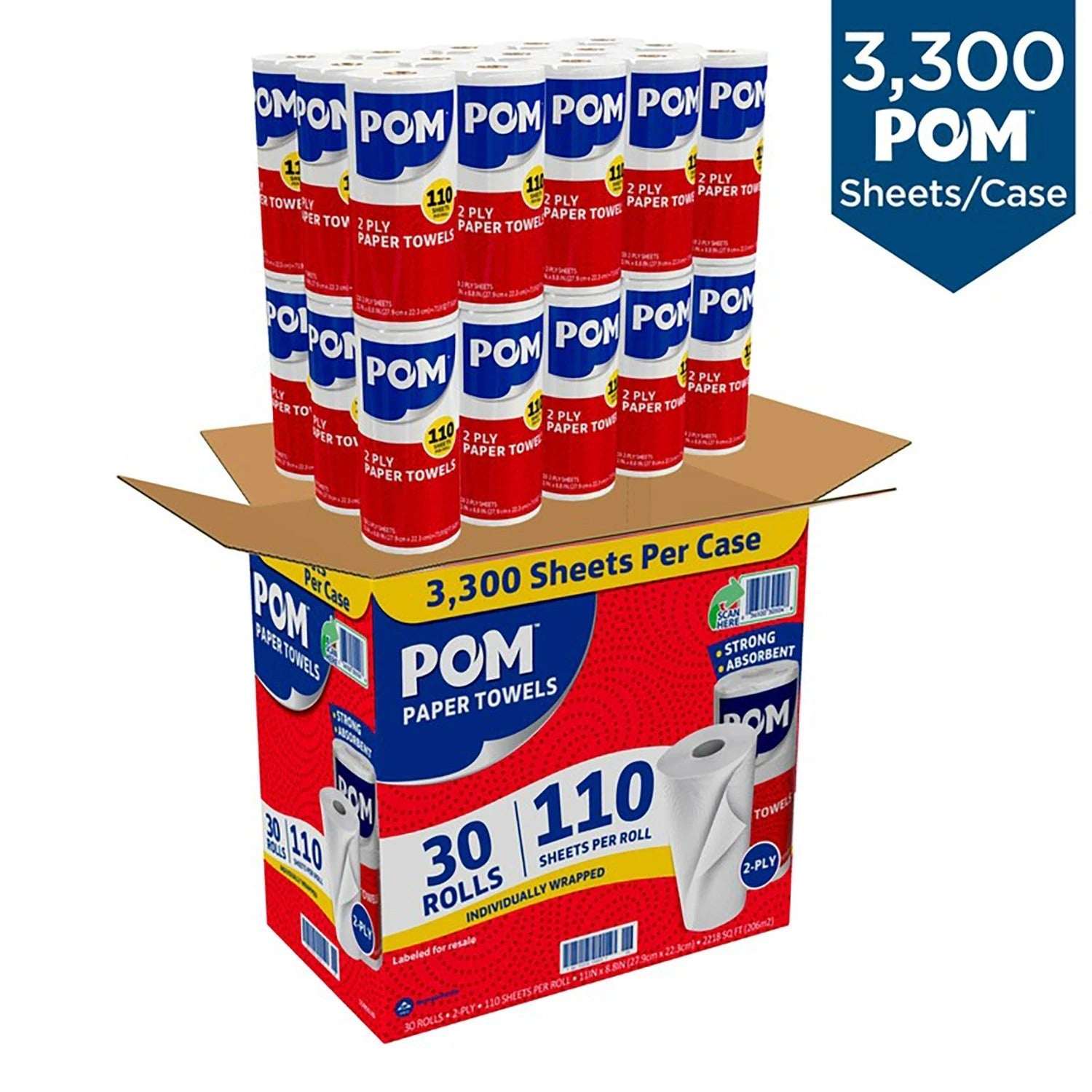POM Individually Wrapped 2-Ply Paper Towels 110 sheets - 30ct/1pk