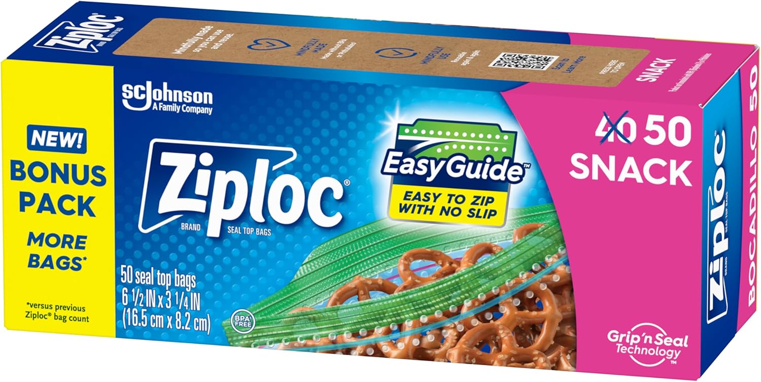 Ziploc Easy Guide Snack Bag - 50ct/12pk