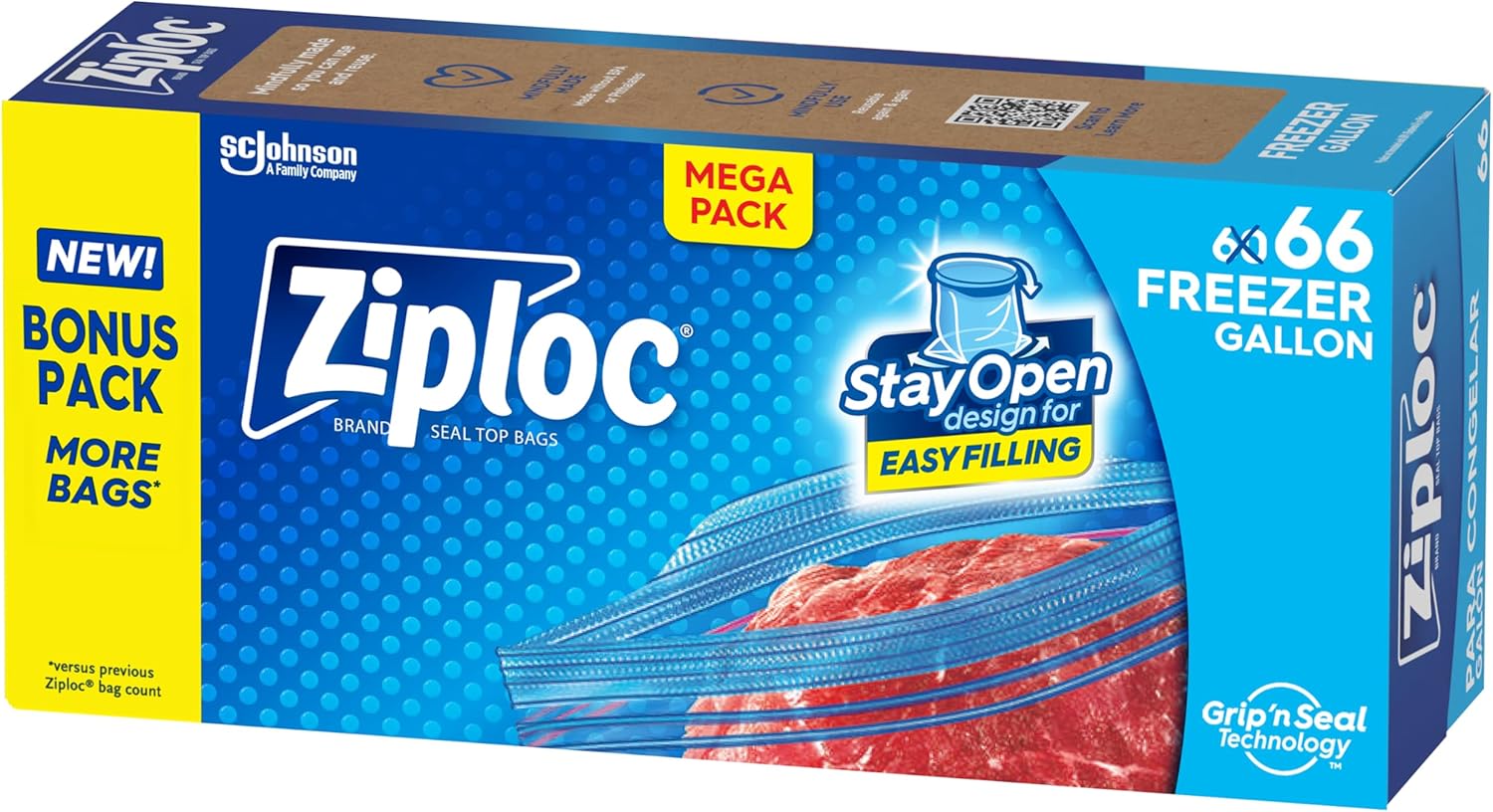 Ziploc Stay Open Freezer Bag Gallon Mega Pack - 66ct/9pk