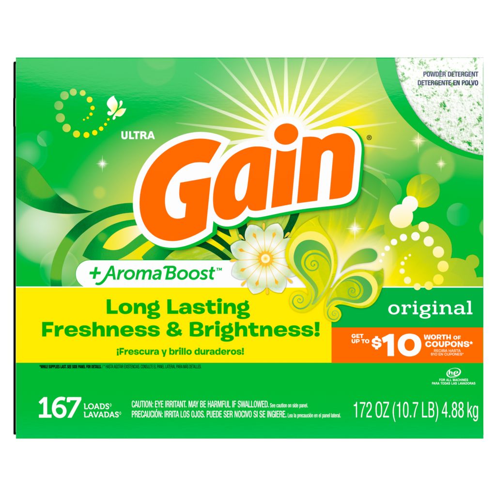 Gain Powder Laundry Detergent for Regular and HE Washers Original Scent 167 Loads - 172oz/2pk