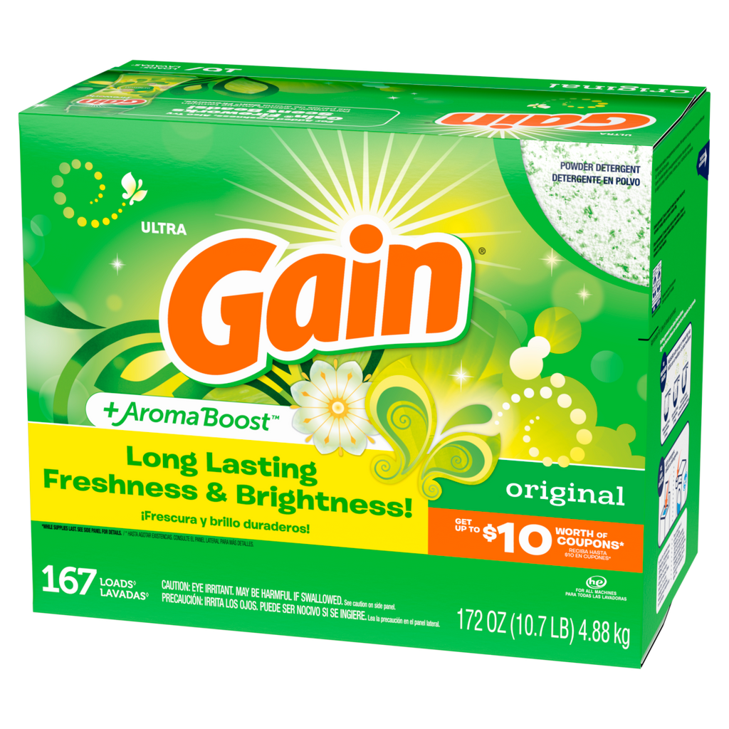 Gain Powder Laundry Detergent for Regular and HE Washers Original Scent 167 Loads - 172oz/2pk