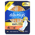 Always Ultra Thin Feminine Pads With Wings For Women Size 4 Overnight Absorbency Unscented - 36ct/6pk