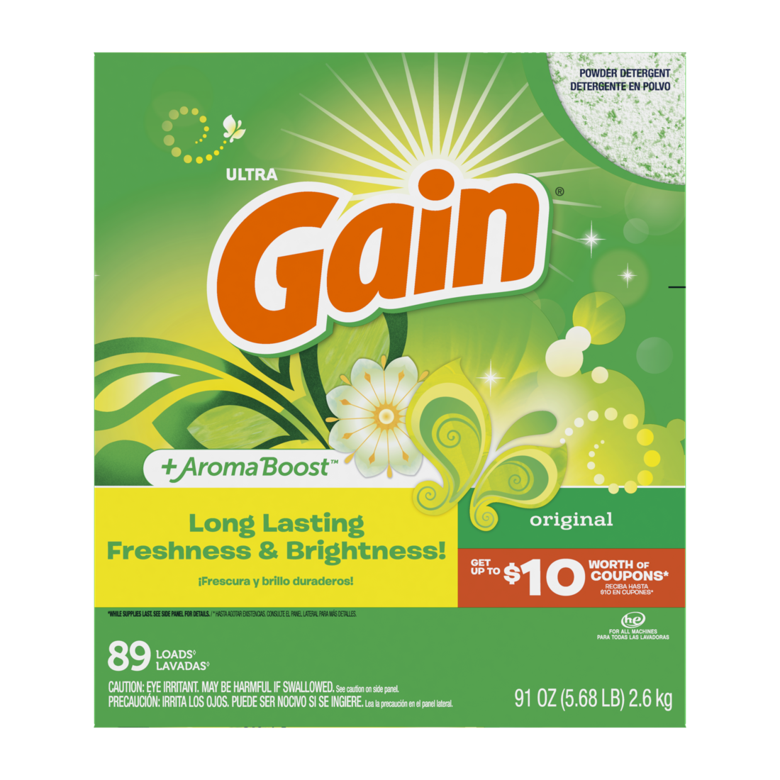 Gain Powder Laundry Detergent for Regular and HE Washers Original Scent 89 loads - 91oz/3pk