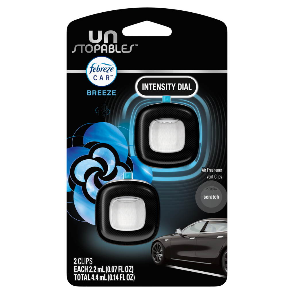 Febreze Unstopables Car Odor-Fighting Car Freshener Vent Clip Breeze Scent - (2x0.07)oz/8pk