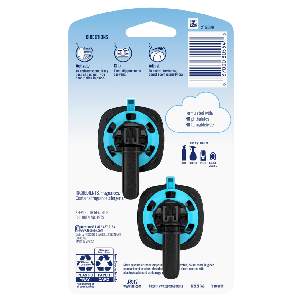 Febreze Unstopables Car Odor-Fighting Car Freshener Vent Clip Breeze Scent - (2x0.07)oz/8pk