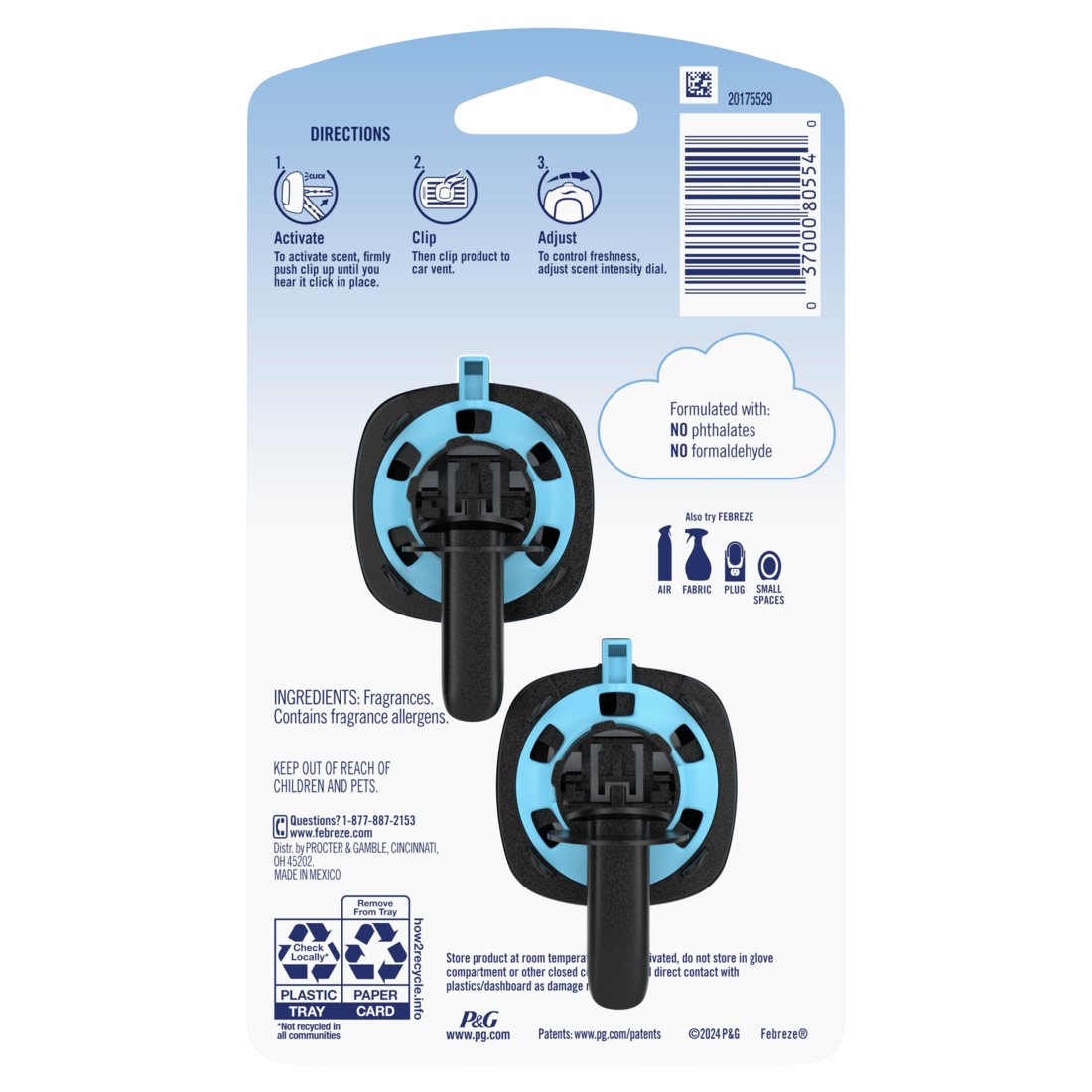 Febreze Unstopables Car Odor-Fighting Car Freshener Vent Clip Breeze Scent - (2x0.07)oz/8pk