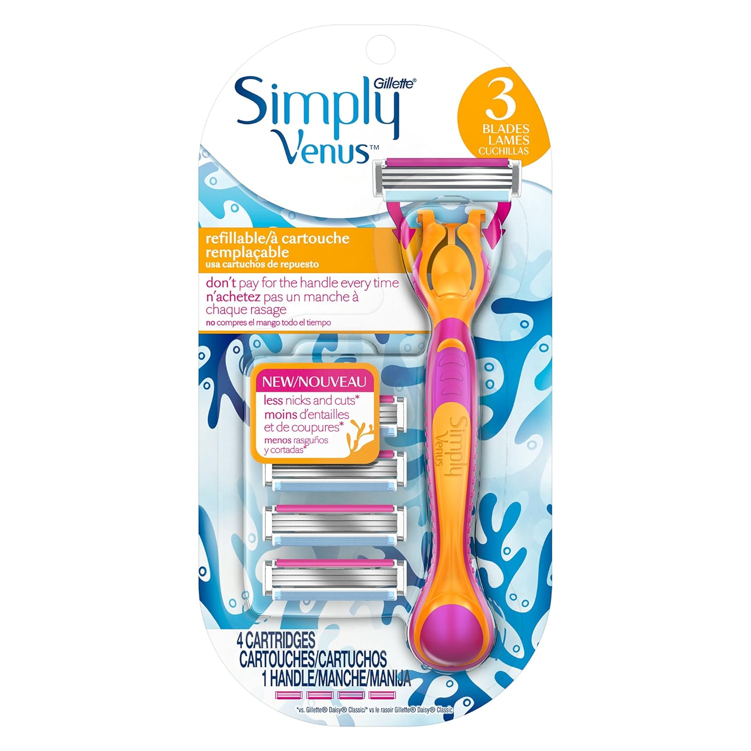 Gillette Simply Venus Refillable 1 handle with 4 Refills - (1+4)ct/4pk