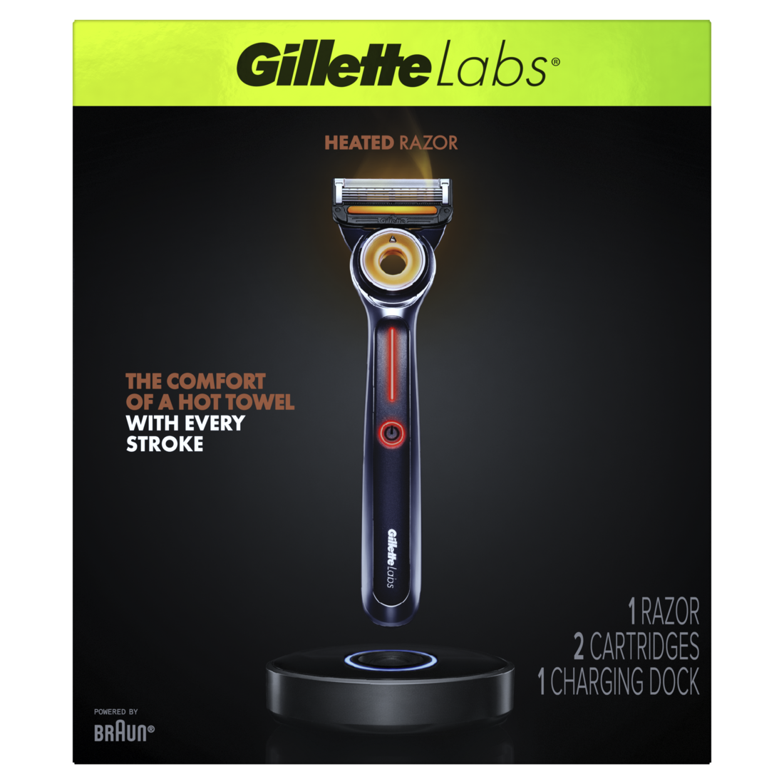 GilletteLabs Heated Razor Starter Kit - 1 Handle 2 Blade Refills 1 Charging Dock - 1set/4pk
