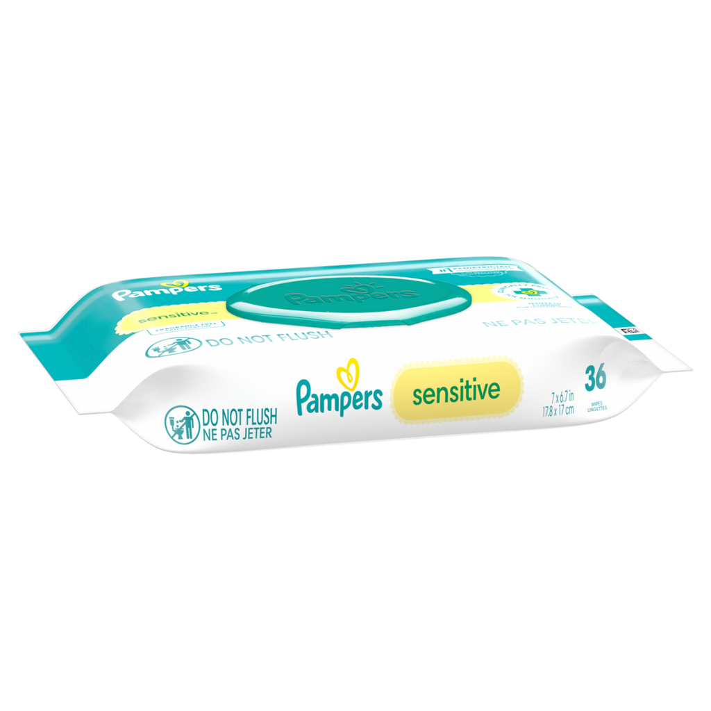 Pampers Sensitive Baby Wipes Clinically Proven Water Based Hypoallergenic And Unscented Baby Wipes (1X Flip-Top Packs) - 36ct/12pk