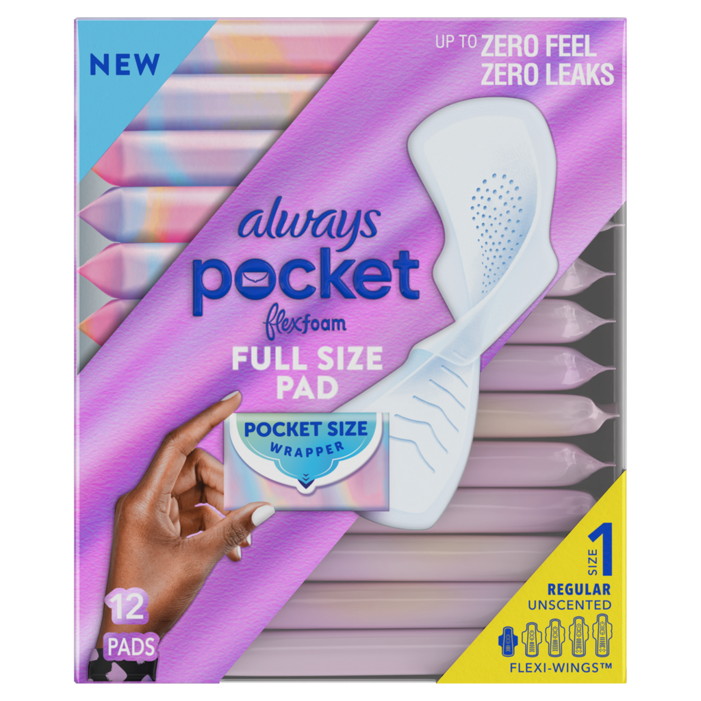 Always Pocket With Flexfoam Pads Size 1 Regular With Wings Unscented - 12ct/4pk