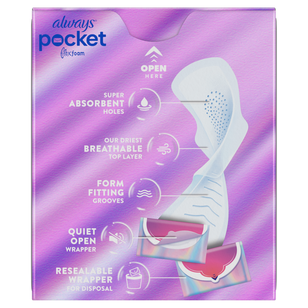 Always Pocket With Flexfoam Pads Size 1 Regular With Wings Unscented - 12ct/4pk