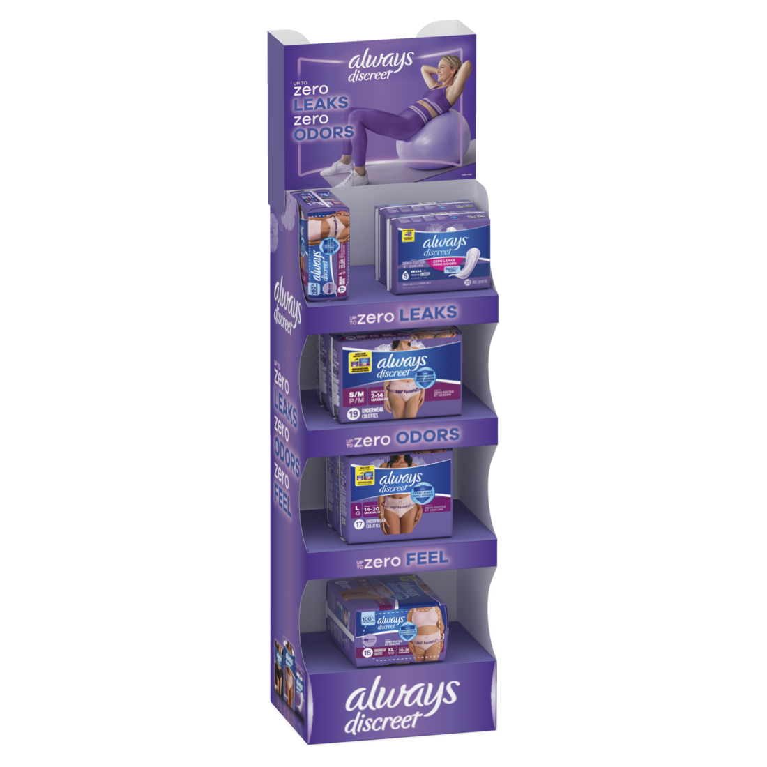 Always Discreet Pads & Underwear Display - 8ct