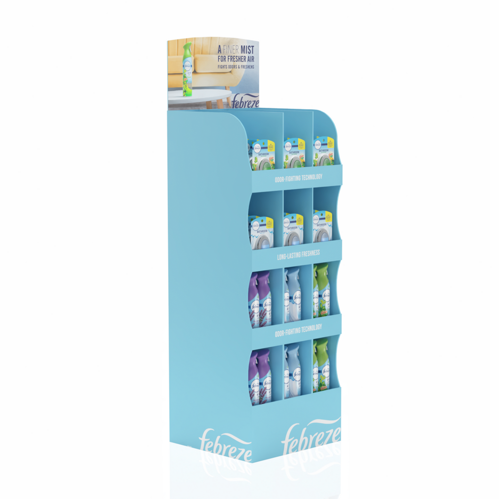 Febreze Display Mixed (Air Spray Linen & Sky 8.8oz/12pk, Air Spray Lavender 8.8oz/12pk, Air Spray Gain 8.8oz/12pk, Bathroom Freshener Linen & Sky 0.25oz/9pk, Bathroom Freshener Gain 0.25oz/9pk) - 54pk