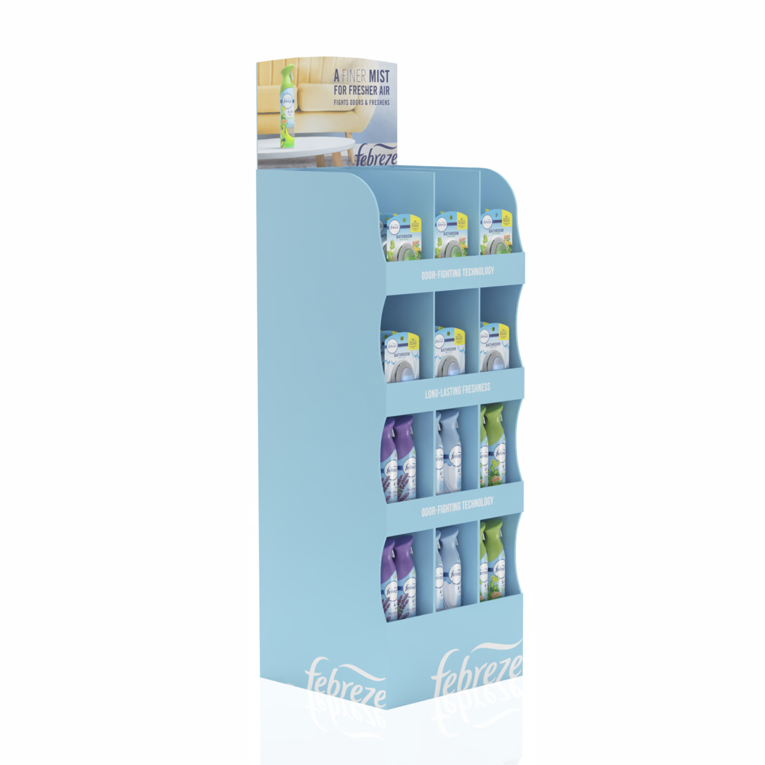 Febreze Display Mixed (Air Spray Linen & Sky 8.8oz/12pk, Air Spray Lavender 8.8oz/12pk, Air Spray Gain 8.8oz/12pk, Bathroom Freshener Linen & Sky 0.25oz/9pk, Bathroom Freshener Gain 0.25oz/9pk) - 54pk