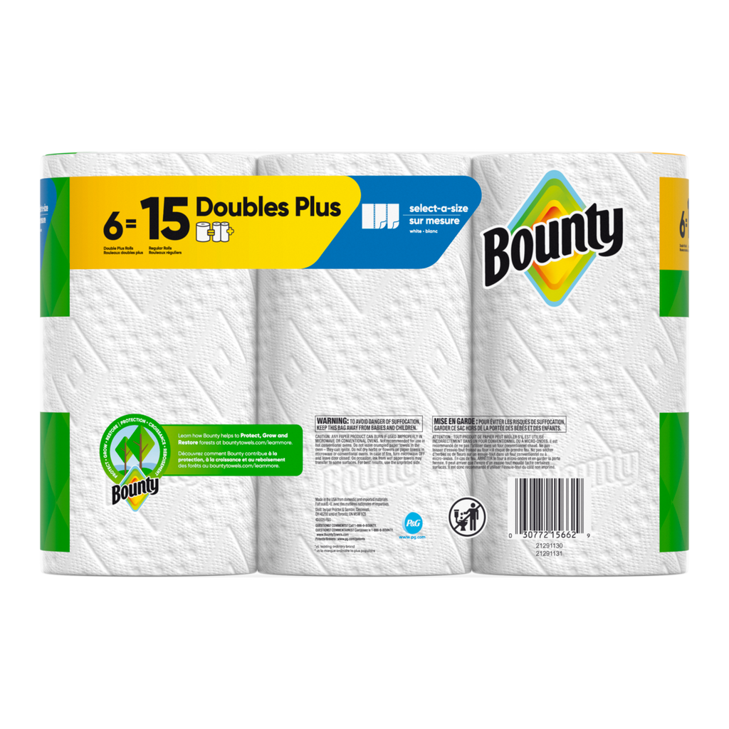 Bounty Paper Towels Select-A-Size White 6 Double Plus Rolls 103 Sheets Per Roll - 6ct/1pk
