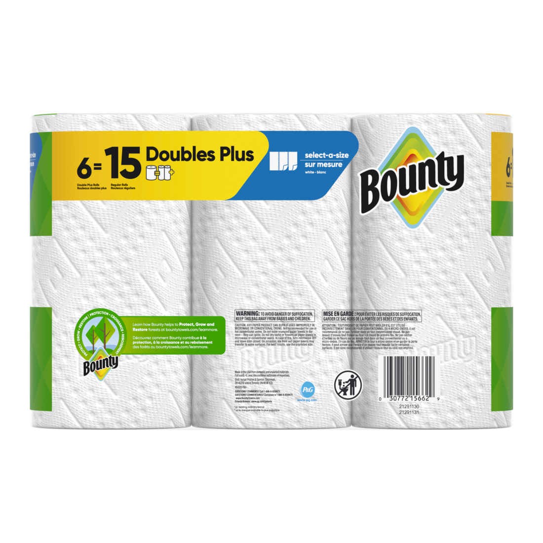 Bounty Paper Towels Select-A-Size White 6 Double Plus Rolls 103 Sheets Per Roll - 6ct/1pk