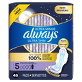 Always Ultra Thin Feminine Pads With Wings For Women Size 5 Extra Heavy Overnight Absorbency Unscented - 46ct/2pk