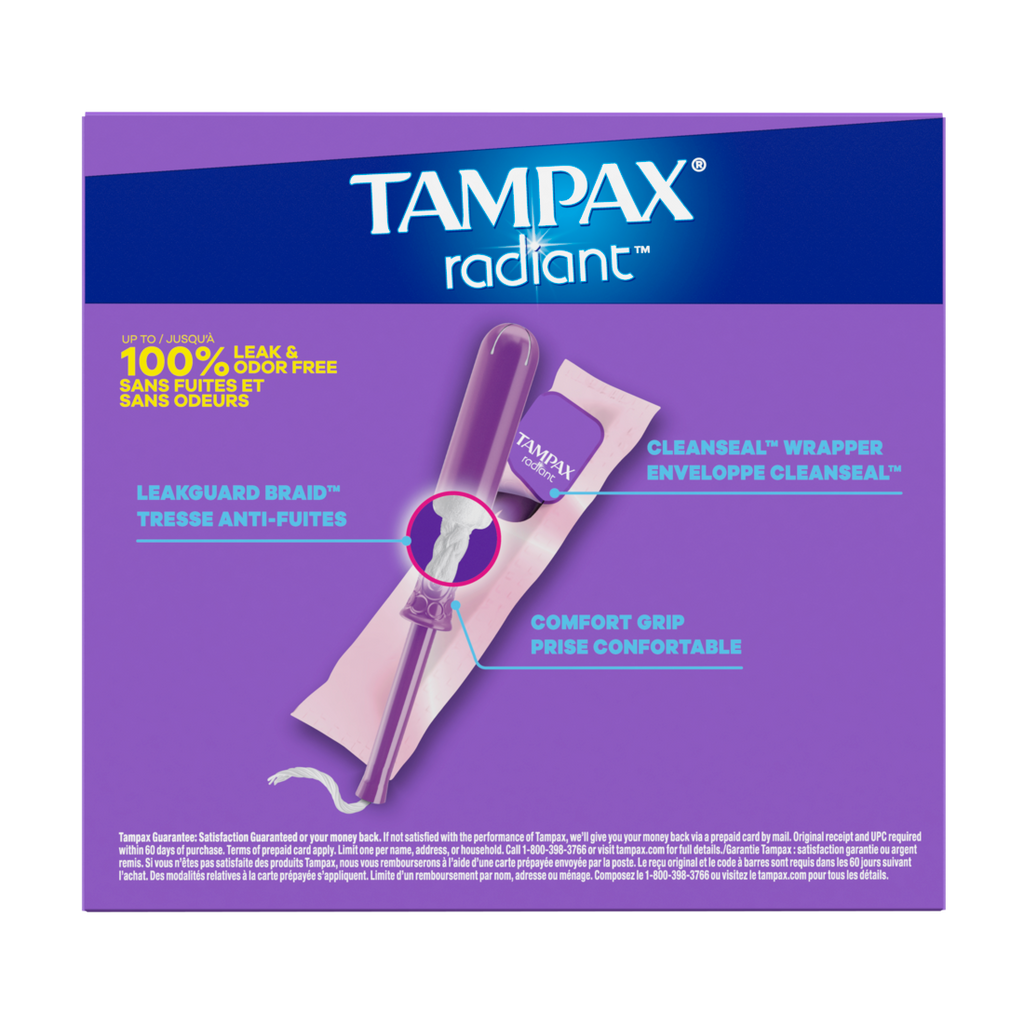 Tampax Radiant Tampons With Leakguard Braid Regular Absorbency Unscented - 28ct/6pk