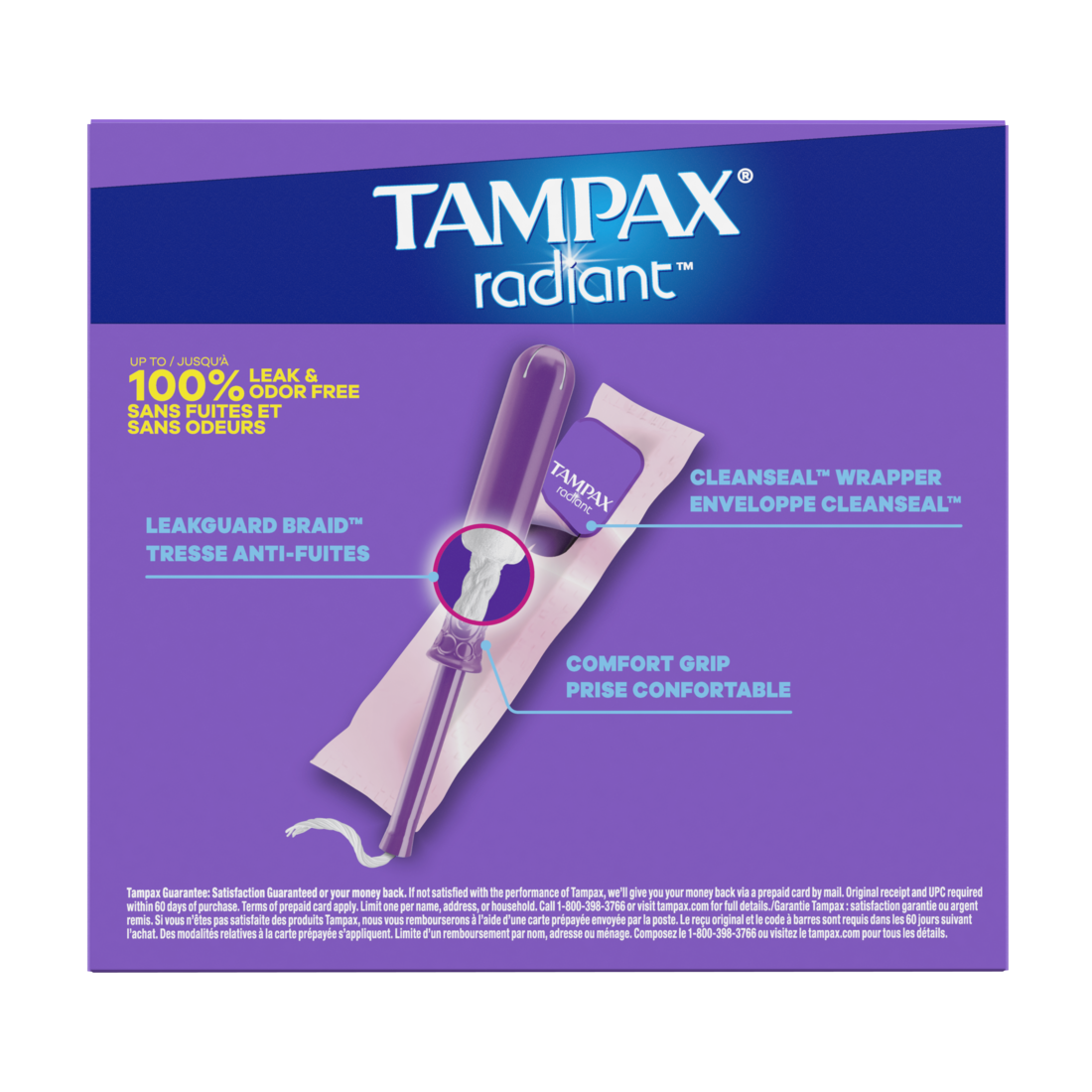 Tampax Radiant Tampons With Leakguard Braid Regular Absorbency Unscented - 28ct/6pk