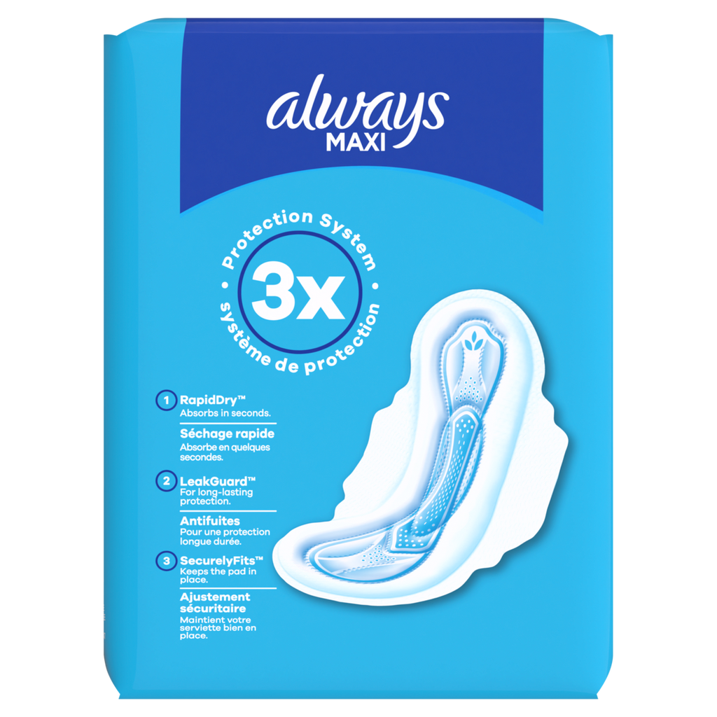 Always Maxi Feminine Pads With Wings For Women Size 2 Long Super Absorbency Unscented - 18ct/8pk