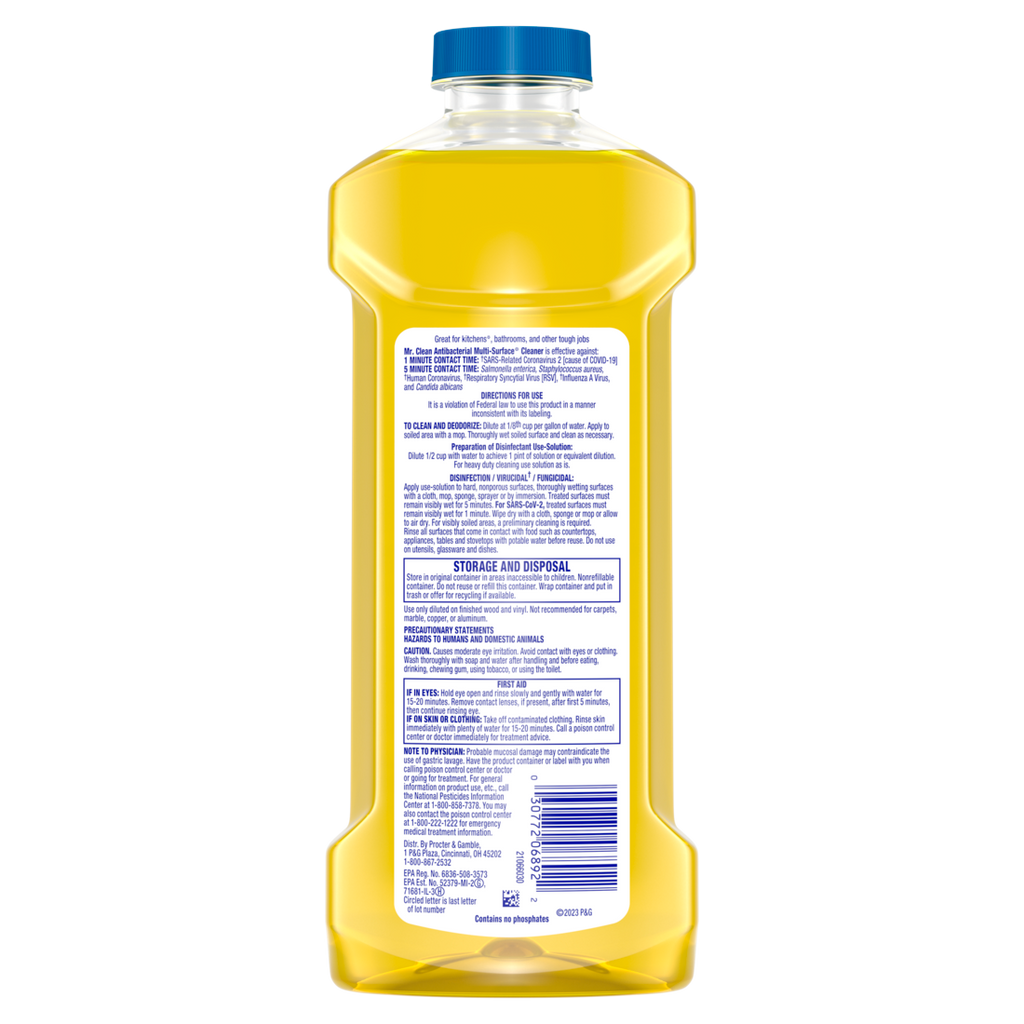 Mr. Clean Antibacterial All Purpose Cleaner Floor Cleaner For Mopping Cleaning Liquid Lemon - 23oz/6pk