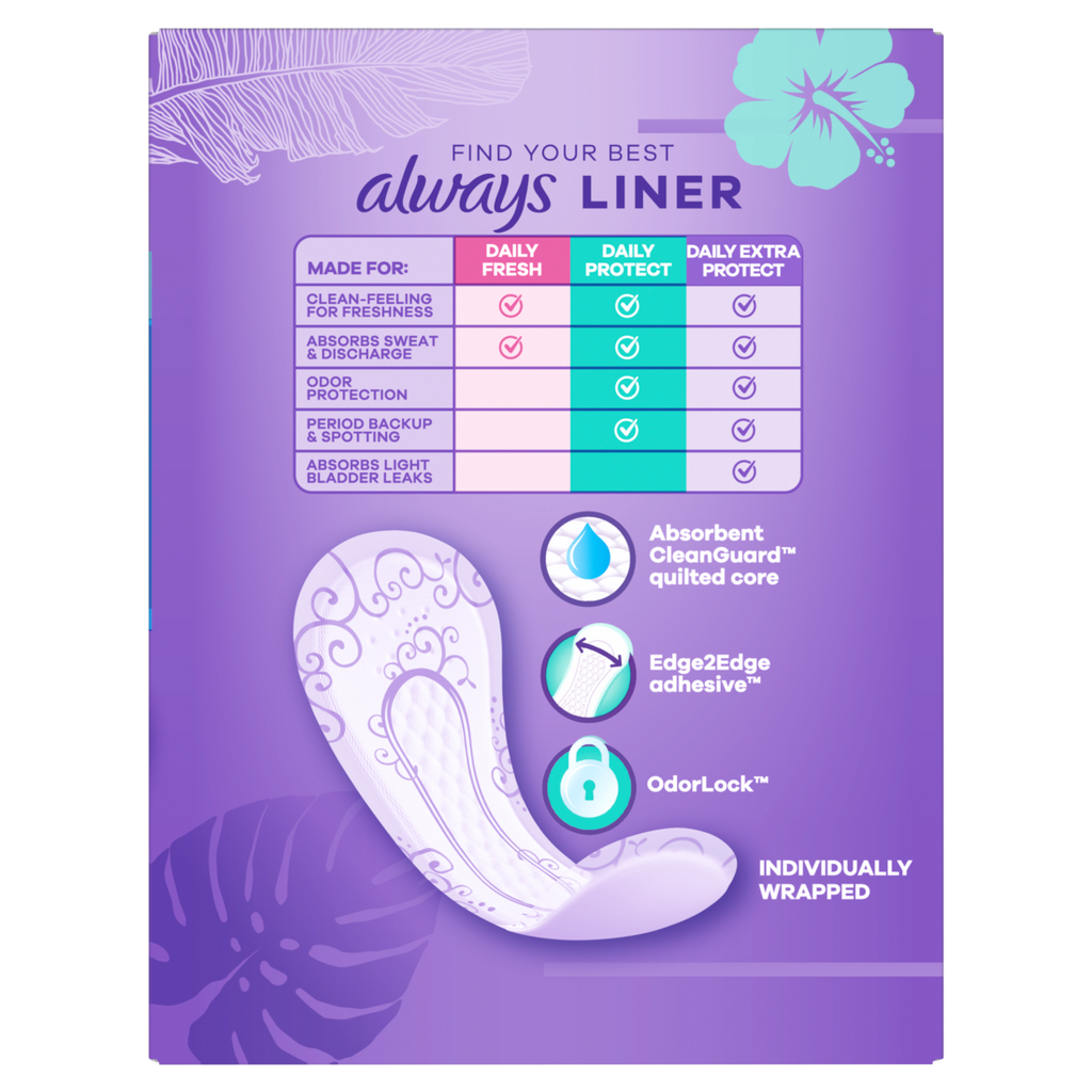 Always Daily Protect Liners Regular Length Unscented Panty Liners - 48ct/5pk
