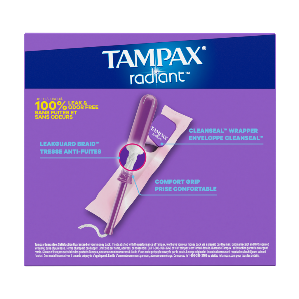 Tampax Radiant Tampons With Leakguard Braid Super Plus Absorbency Unscented - 28ct/6pk