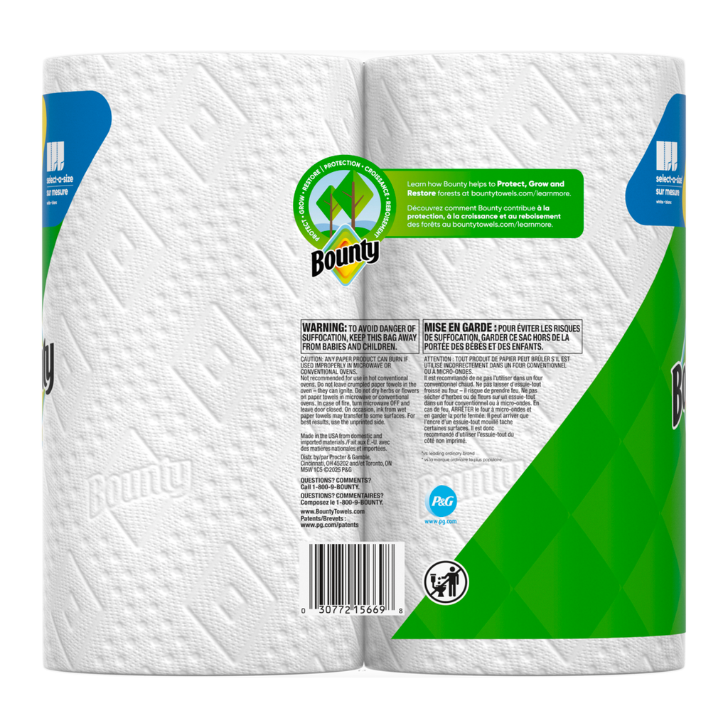 Bounty Paper Towels Select-A-Size White 2 Double Plus Rolls 103 Sheets Per Roll - 2ct/6pk