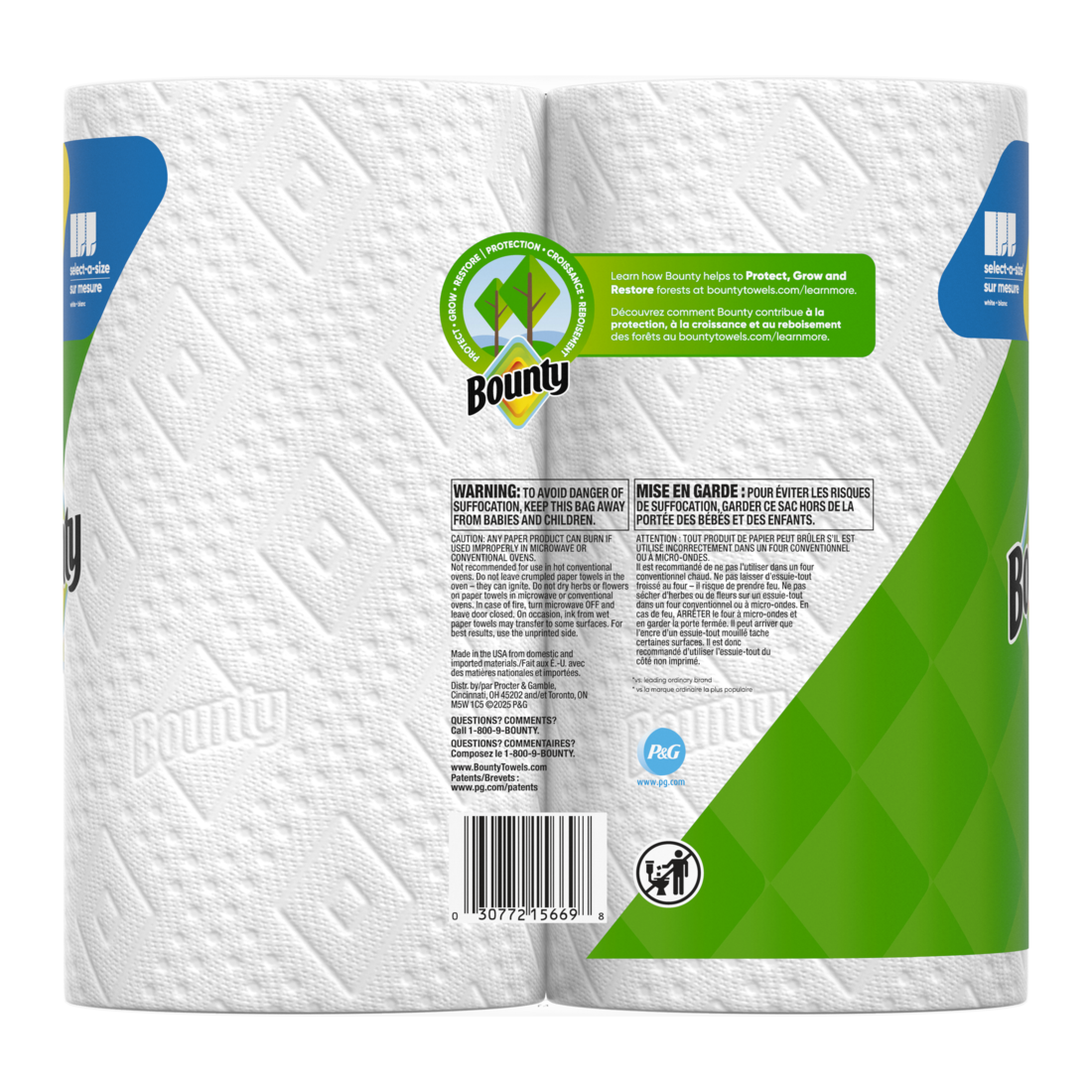 Bounty Paper Towels Select-A-Size White 2 Double Plus Rolls 103 Sheets Per Roll - 2ct/6pk