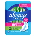 Always Maxi Feminine Pads With Wings For Women Size 2 Long Super Absorbency Unscented - 18ct/8pk