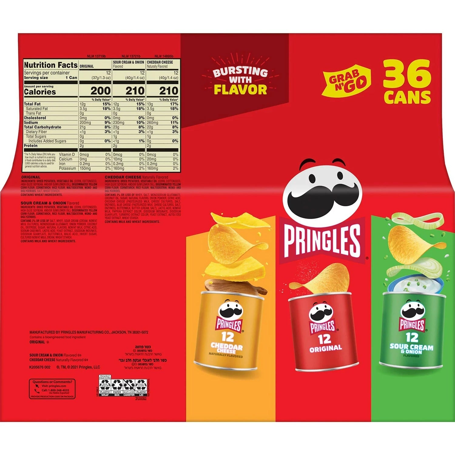 Pringles Grab-n-Go Variety Pack Chips 36 cans - 49.2oz/1pk