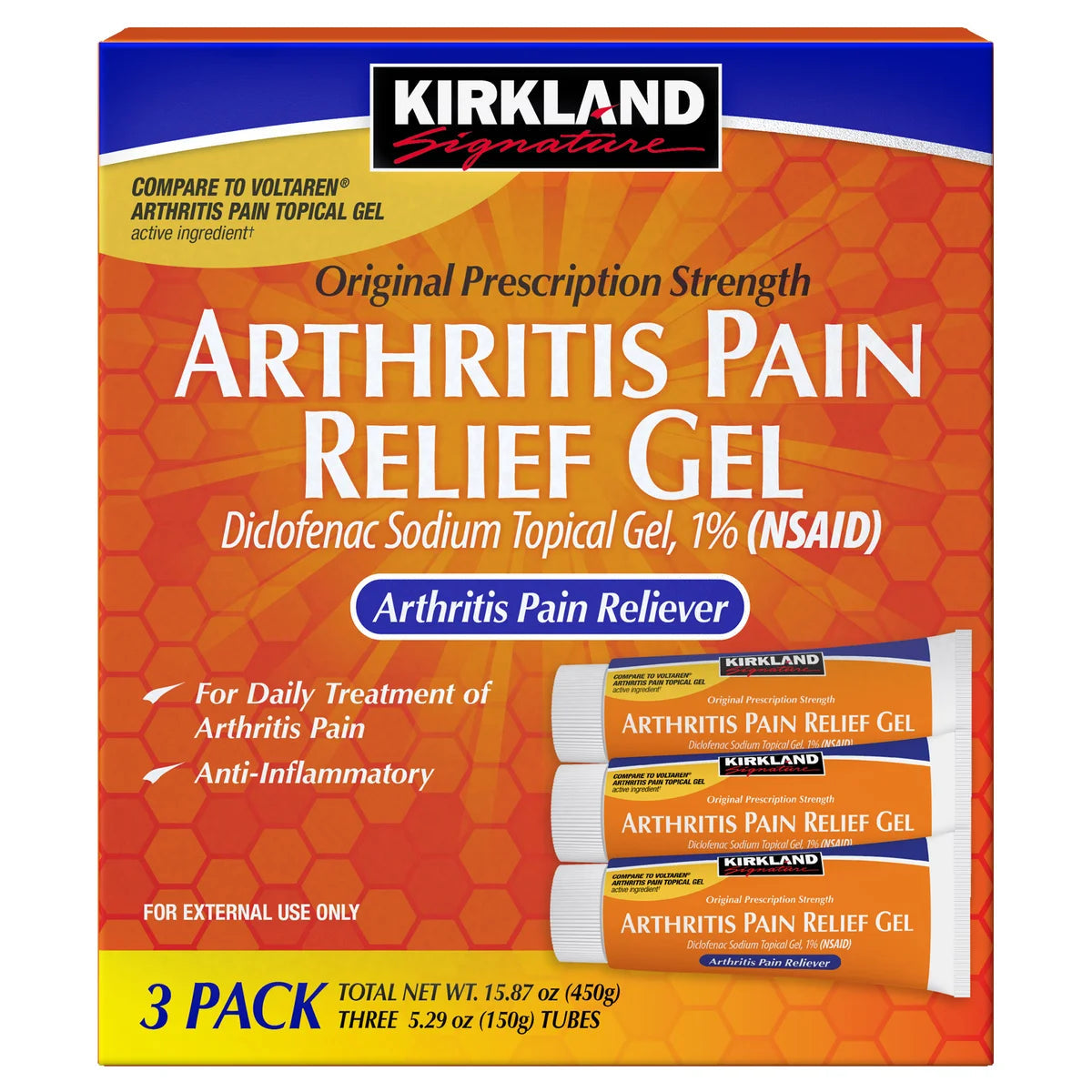 Kirkland Signature Arthritis Pain Relief Gel Diclofenac Sodium Topical Gel 1% - (3x5.29)oz/1pk