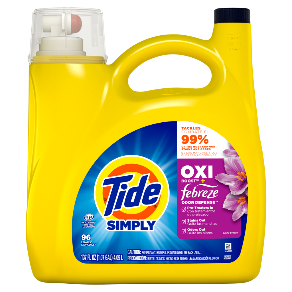 Tide Simply Oxi Boost + Febreze Odor Defense 96 Loads Tough On Stains And Odors Febreze Sunny Breeze Scent - 137oz/4pk