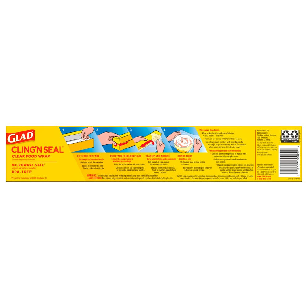 Glad Cling'N Seal Plastic Food Wrap 200 Square Foot Roll - 1ct/12pk