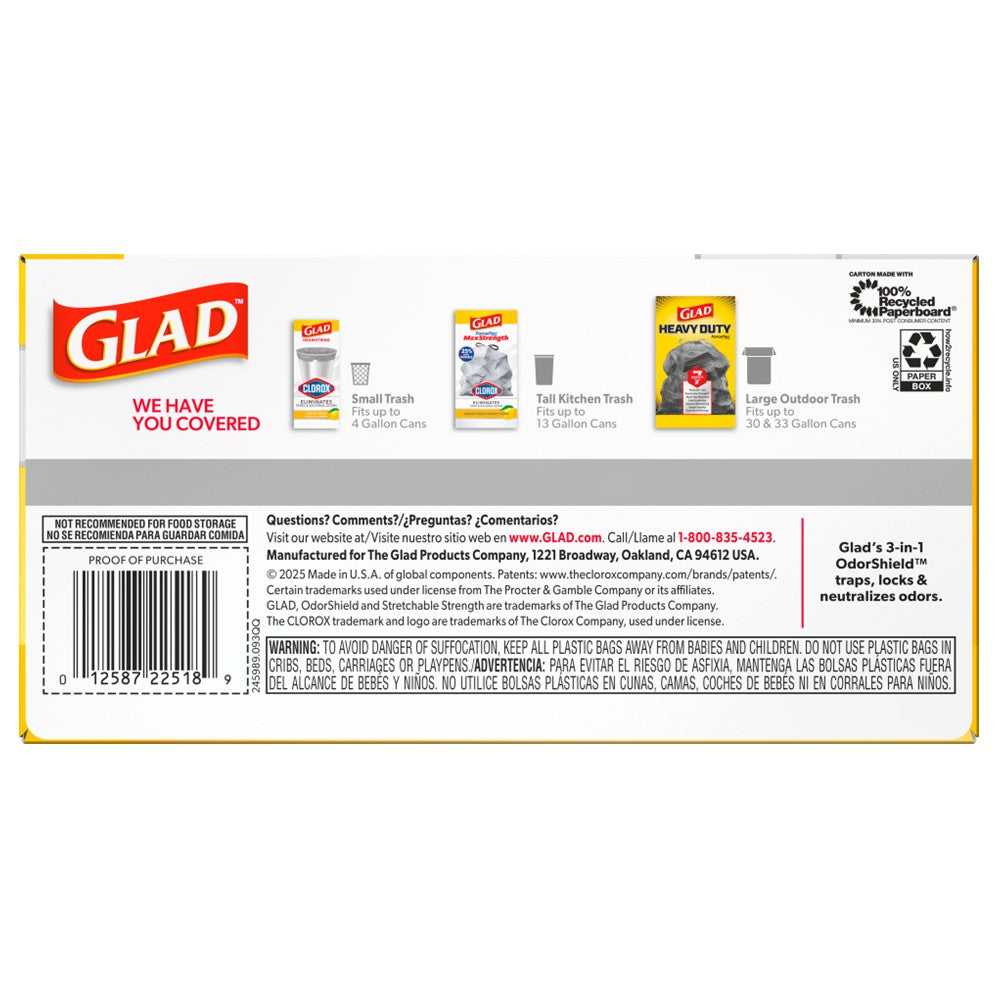 Glad Forceflex MaxStrength Grab Zone Drawstring Odor Shield 13 Gallon - 34ct/6pk