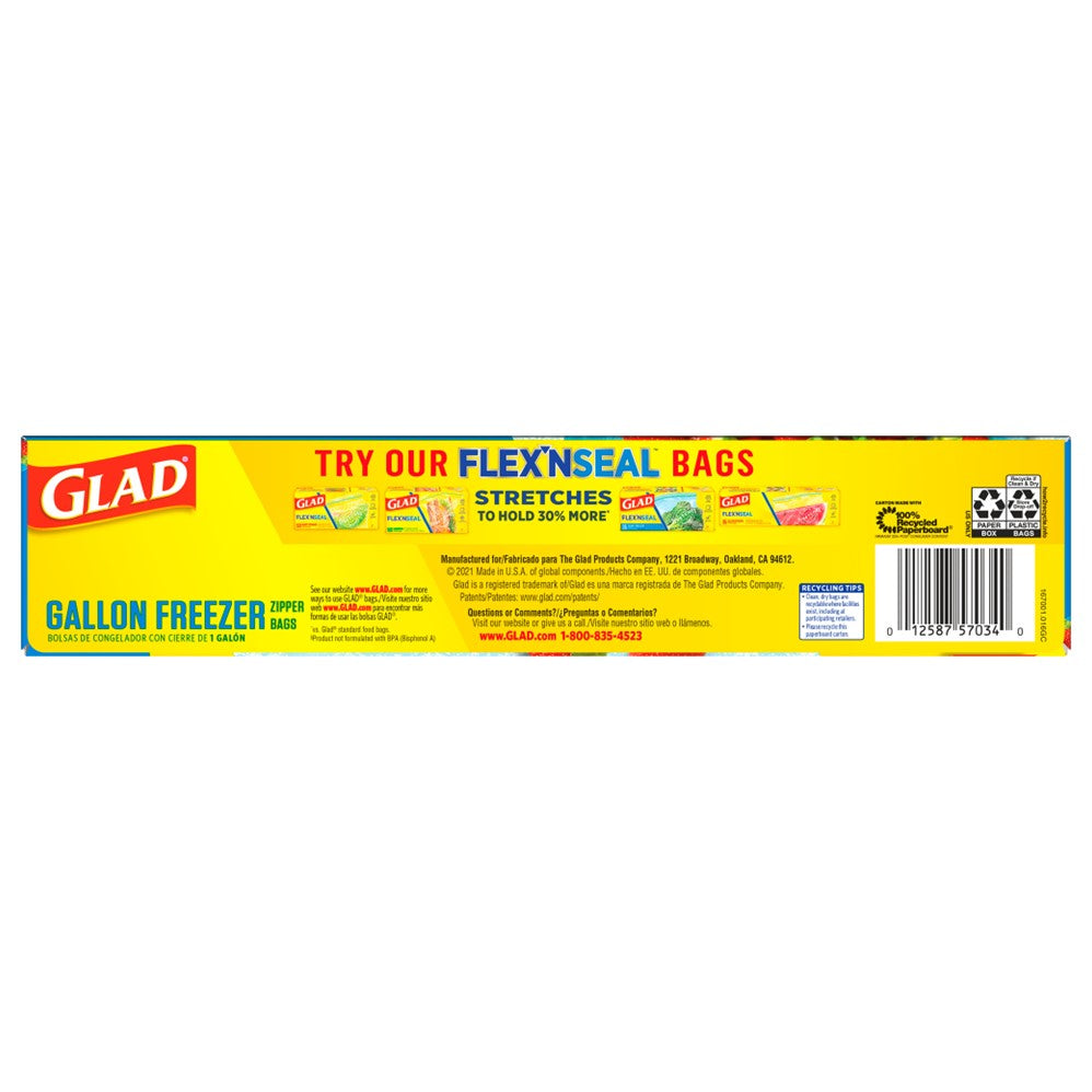 Glad Freezer Zipper Gallon - 15ct/12pk