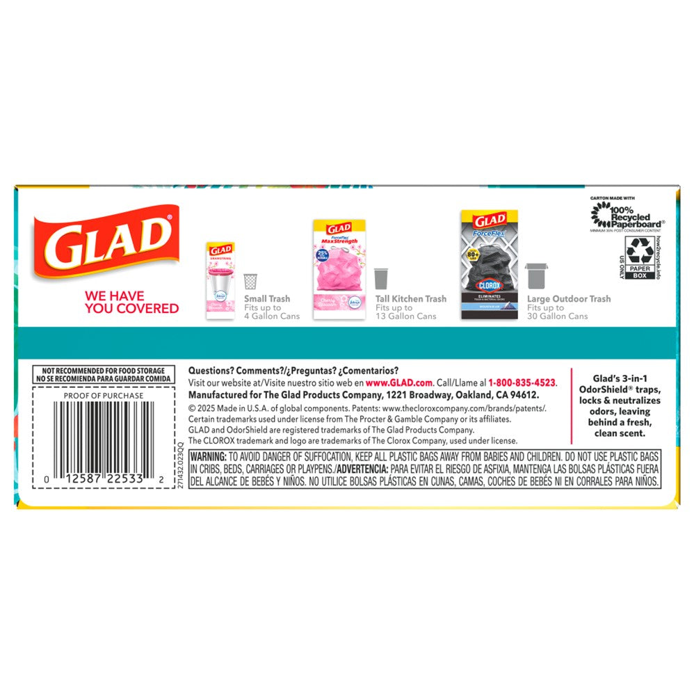 Glad Forceflex Maxstrength Drawstring Bahama Bliss Odor Shield 13 Gallon - 34ct/6pk
