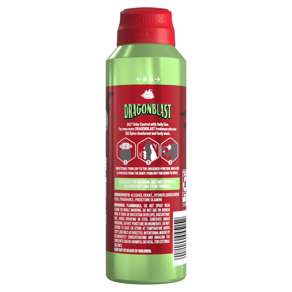 Old Spice Aluminum Free Deodorant For Men 24/7 Freshness Body Spray Long Lasting Odor Protection Cologne Quality Fragrance Dragonblast Warm Woodsy Scent - 5.1oz/12pk