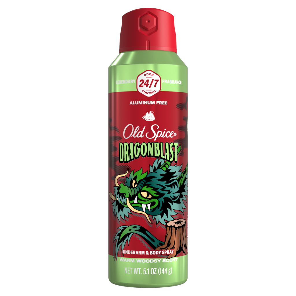 Old Spice Aluminum Free Deodorant For Men 24/7 Freshness Body Spray Long Lasting Odor Protection Cologne Quality Fragrance Dragonblast Warm Woodsy Scent - 5.1oz/12pk