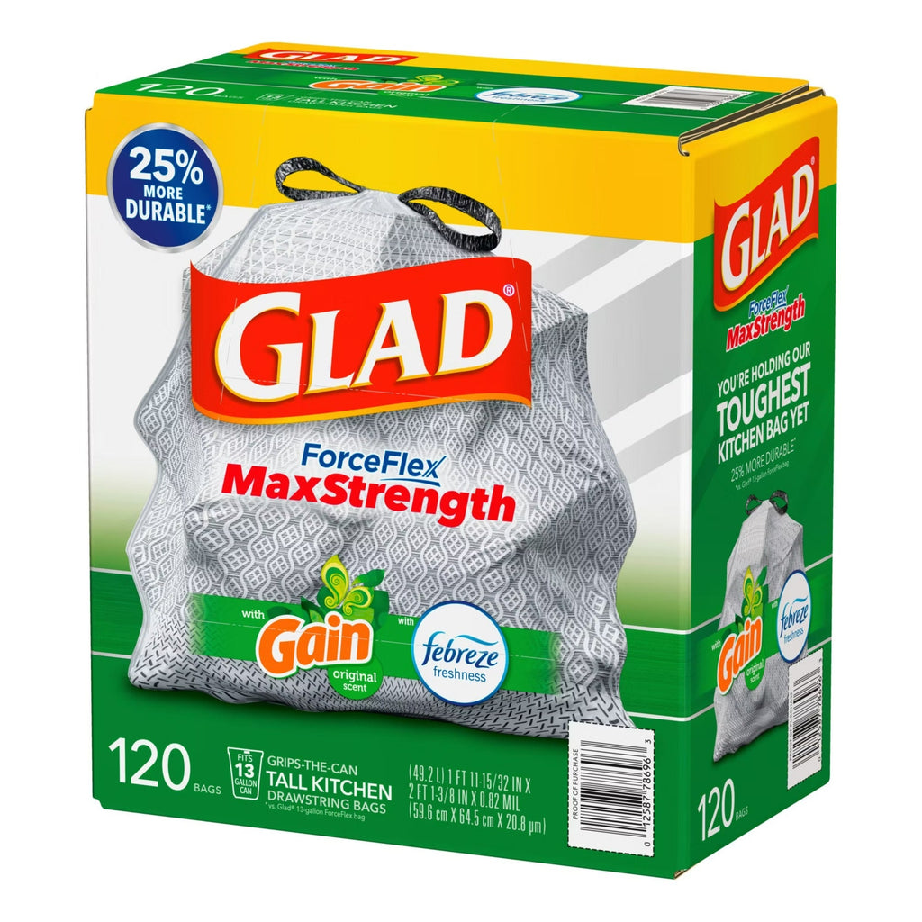 Glad ForceFlex 13 Gal Tall Kitchen Bags with Gain Odorshield - 120ct/1pk