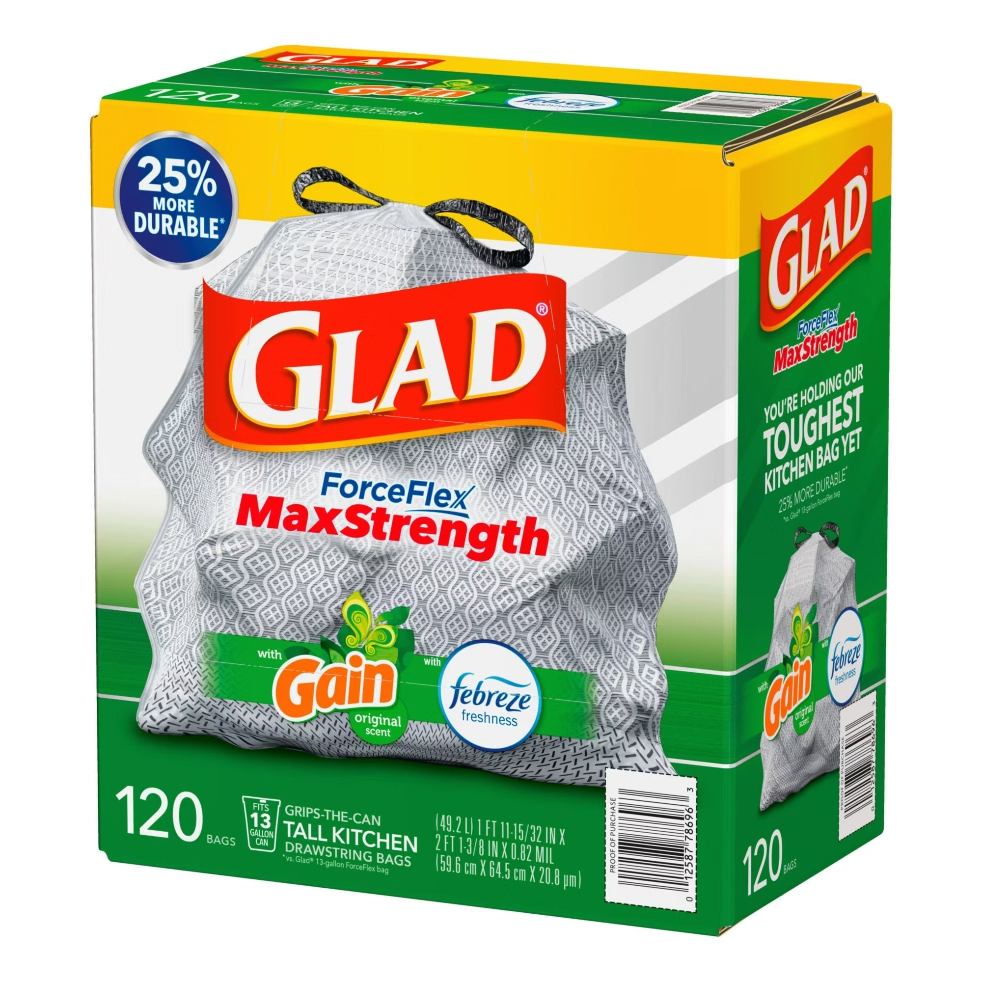 Glad ForceFlex 13 Gal Tall Kitchen Bags with Gain Odorshield - 120ct/1pk