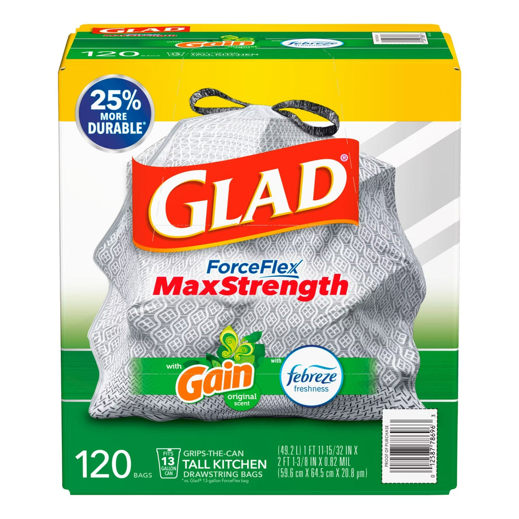 Glad ForceFlex 13 Gal Tall Kitchen Bags with Gain Odorshield - 120ct/1pk