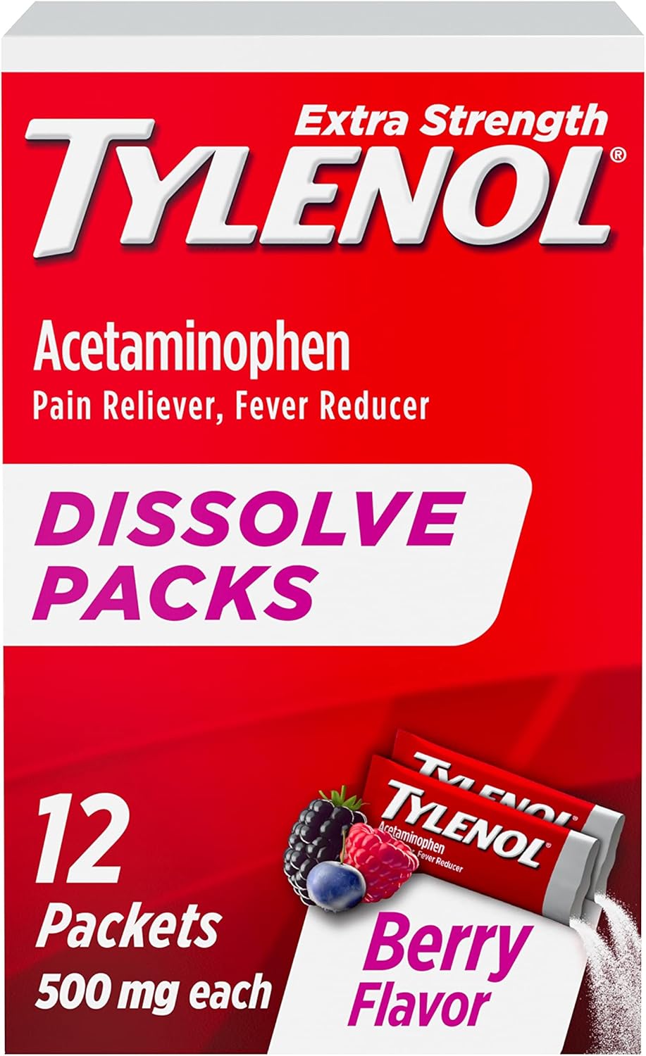 Tylenol Extra Strength Pain Reliever / Fever Reducer Dissolve Packs Berry - 12ct/48pk