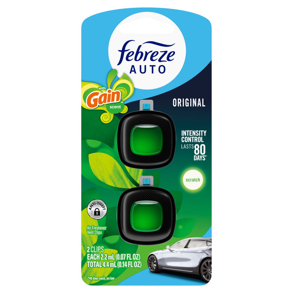 Febreze Auto Air Freshener Odor-Fighting Automotive Vent Clip Gain Original Scent - (2x0.07)oz/8pk